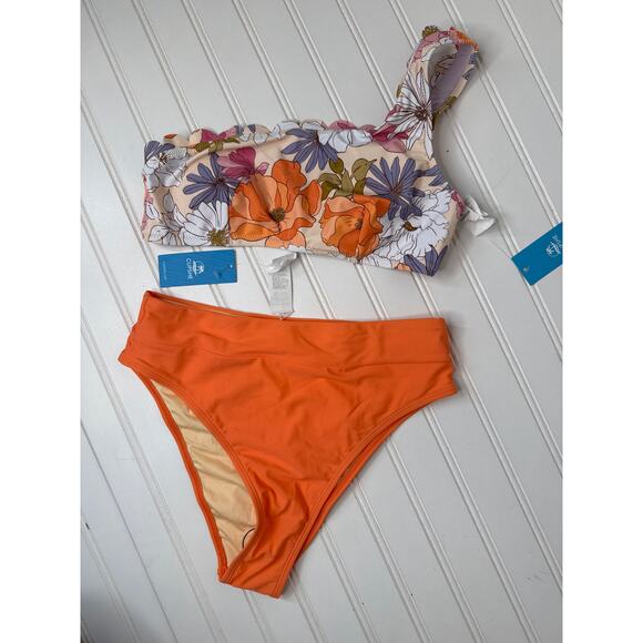NWT Cupshe Two Piece Swimsuit Bikini Floral One Shoulder Cheeky Beach BUNDLE S - Picture 3 of 6